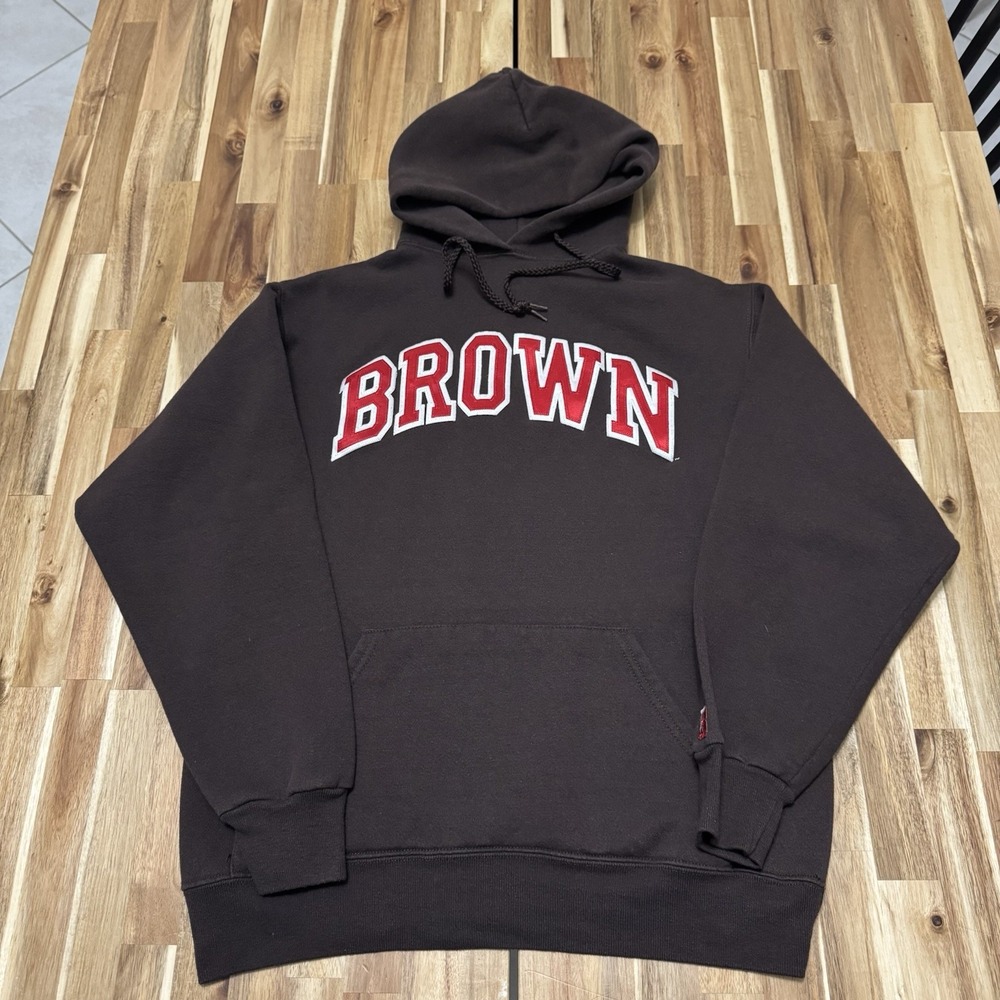 Vintage Brown University Hoodie Mens M Red Spell Out Colleeg Ivy League USA Made